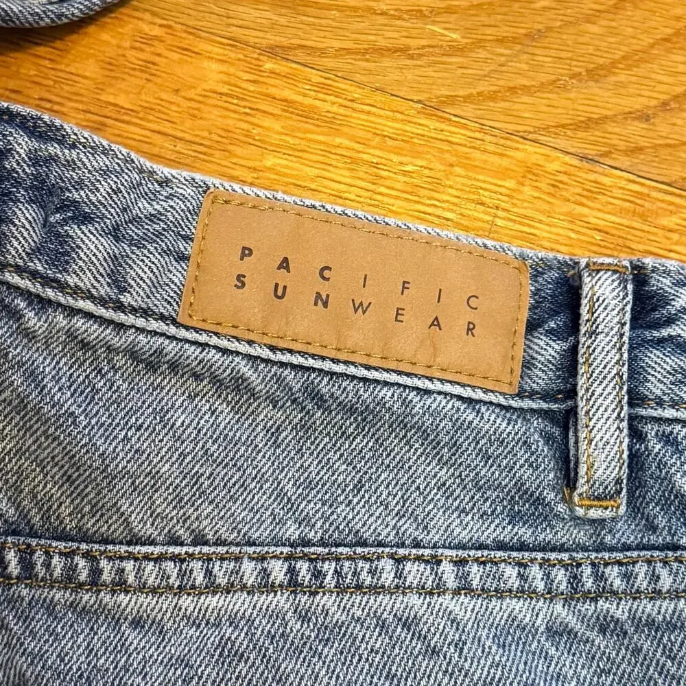 PacSun Women’s Blue Distressed Holes Straight Leg Jeans Retro Grunge Casual